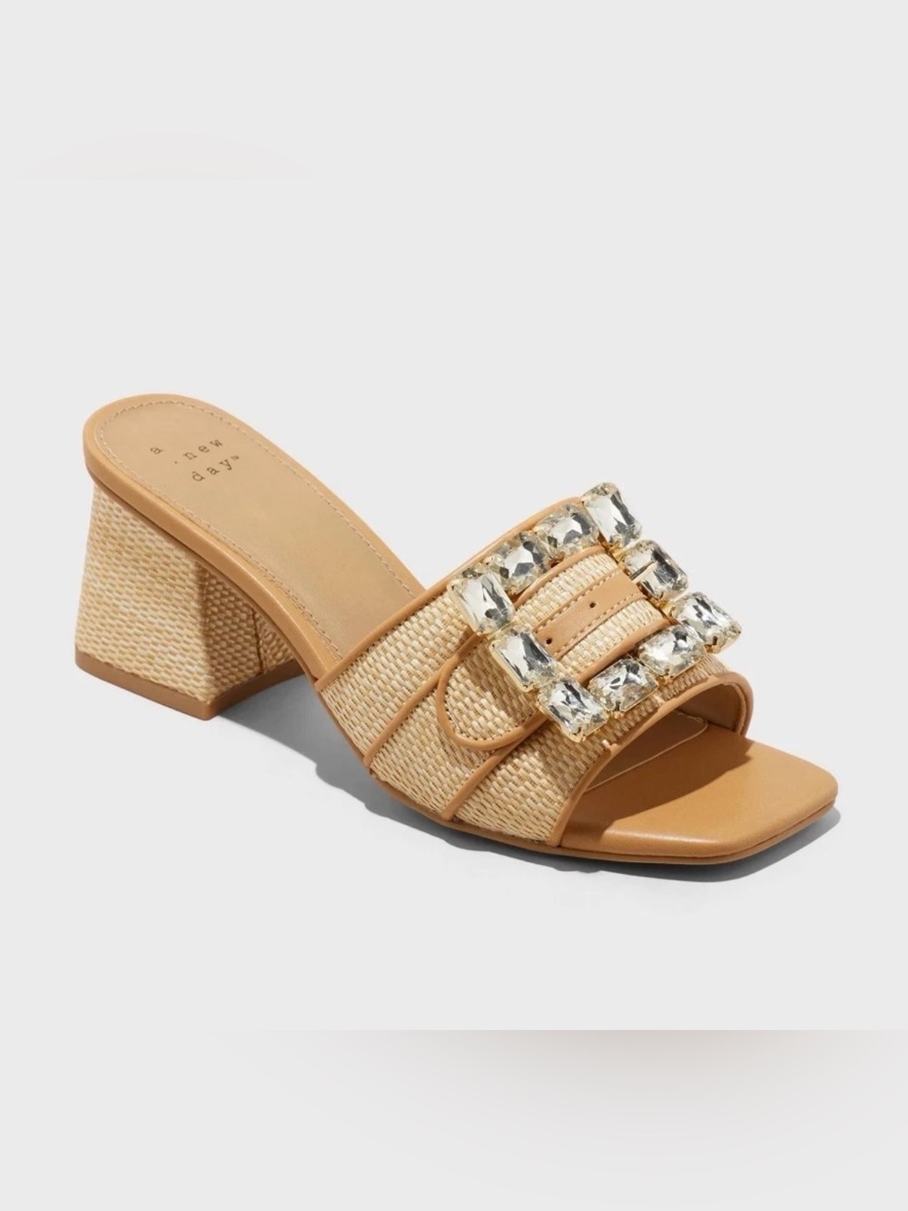 A New Day Women's Kathleen Raffia Buckle Block Heels New in Box
